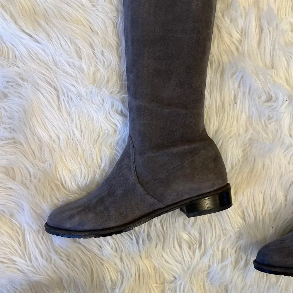 Stuart Weitzman Lowland Bold Boot Over The Knee High Boots Suede Block Heel Flat